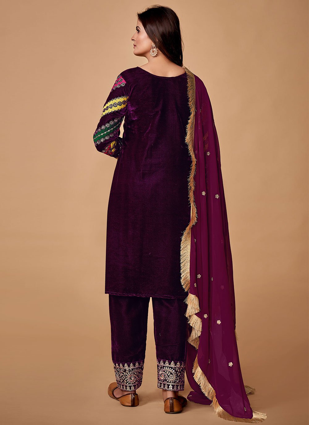 Salwar Suit Velvet Wine Dori Work Salwar Kameez