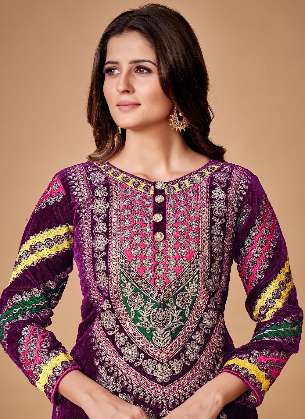 Salwar Suit Velvet Wine Dori Work Salwar Kameez