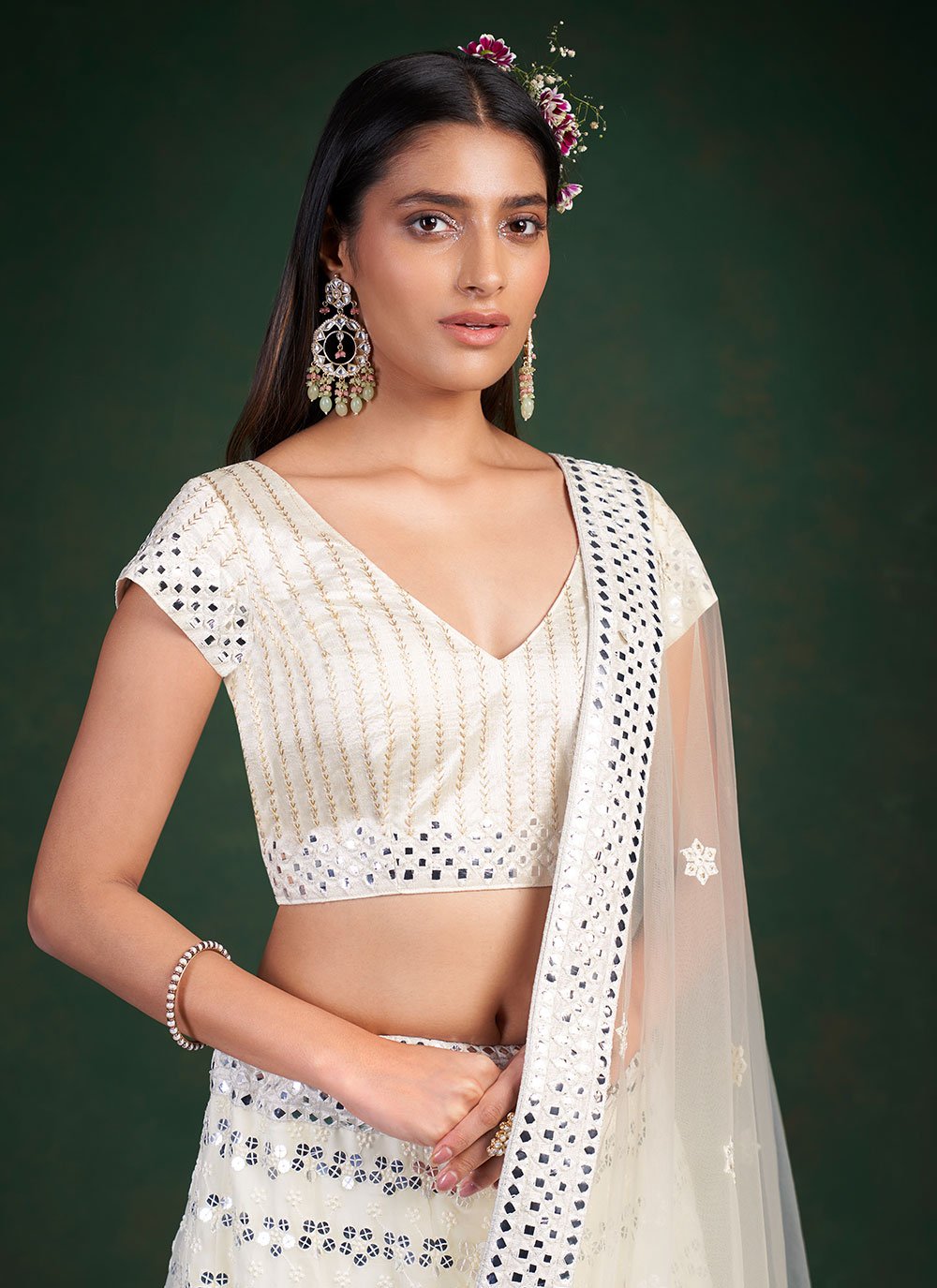 A Line Lehenga Georgette White Gota Work Lehenga Choli