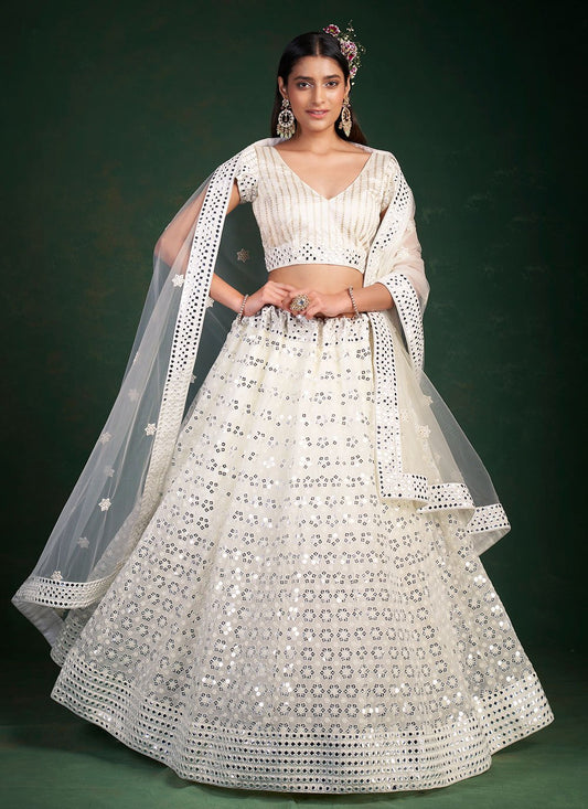 A Line Lehenga Georgette White Gota Work Lehenga Choli