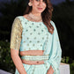 A Line Lehenga Georgette Aqua Blue Embroidered Lehenga Choli