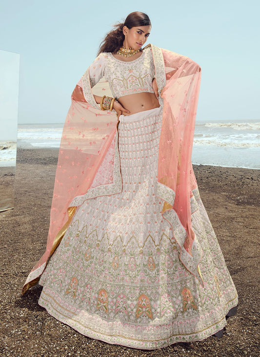 Lehenga Choli Georgette Off White Embroidered Lehenga Choli