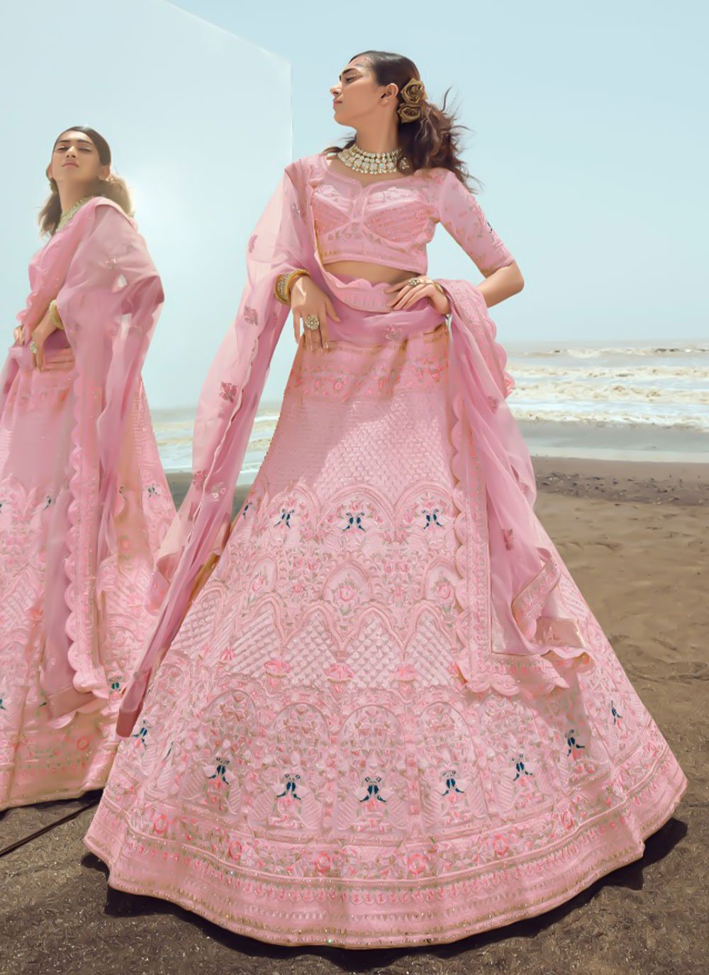 Lehenga Choli Georgette Pink Embroidered Lehenga Choli