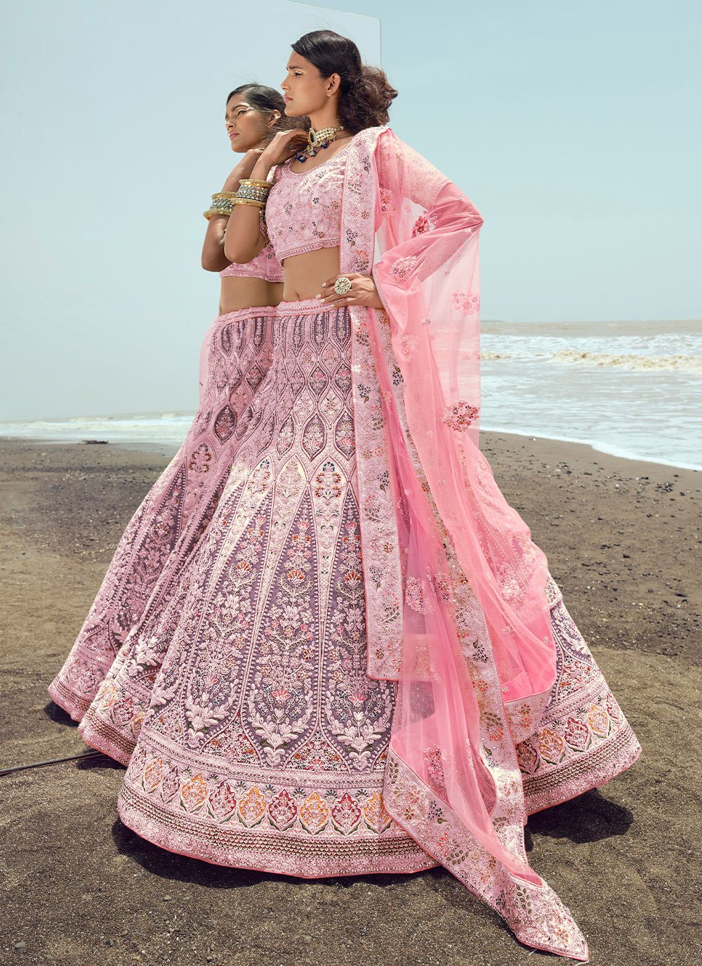 Lehenga Choli Georgette Pink Embroidered Lehenga Choli