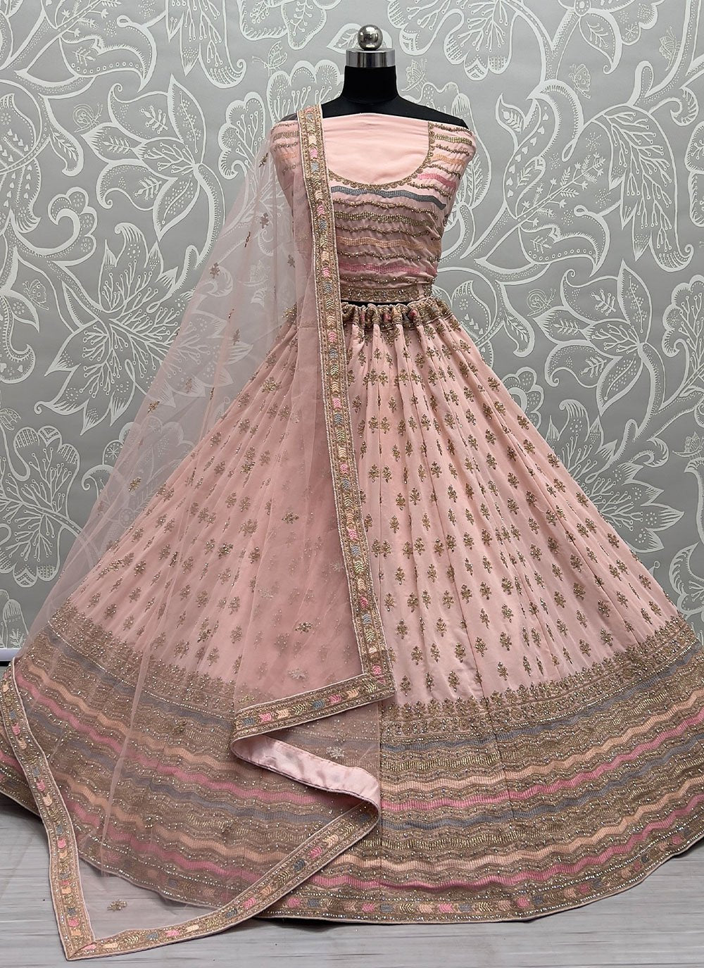 Lehenga Choli Georgette Peach Dori Work Lehenga Choli