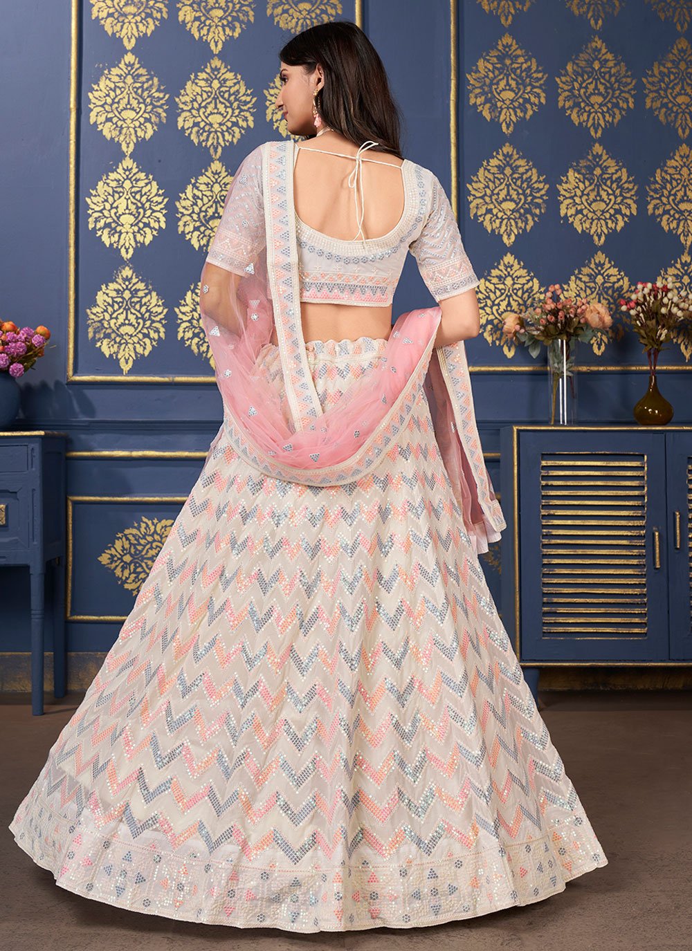 Lehenga Choli Georgette Beige Embroidered Lehenga Choli