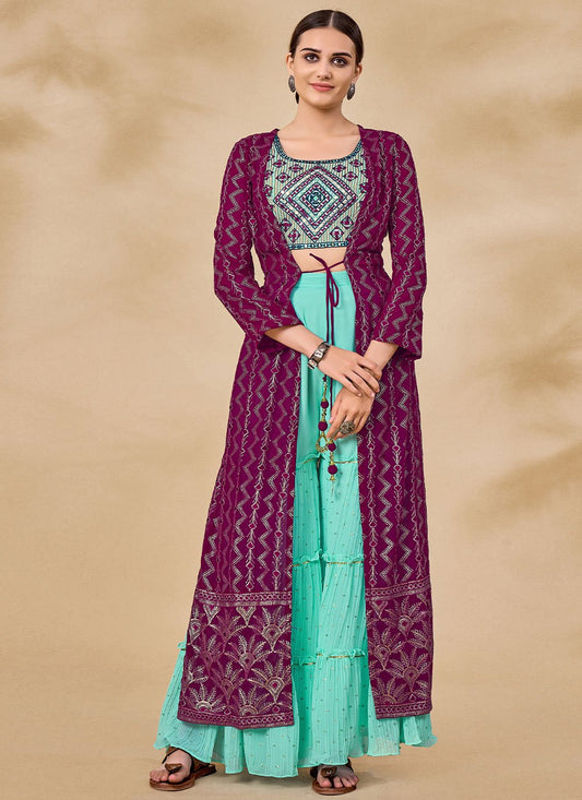 Palazzo Salwar Suit Georgette Wine Sequins Salwar Kameez