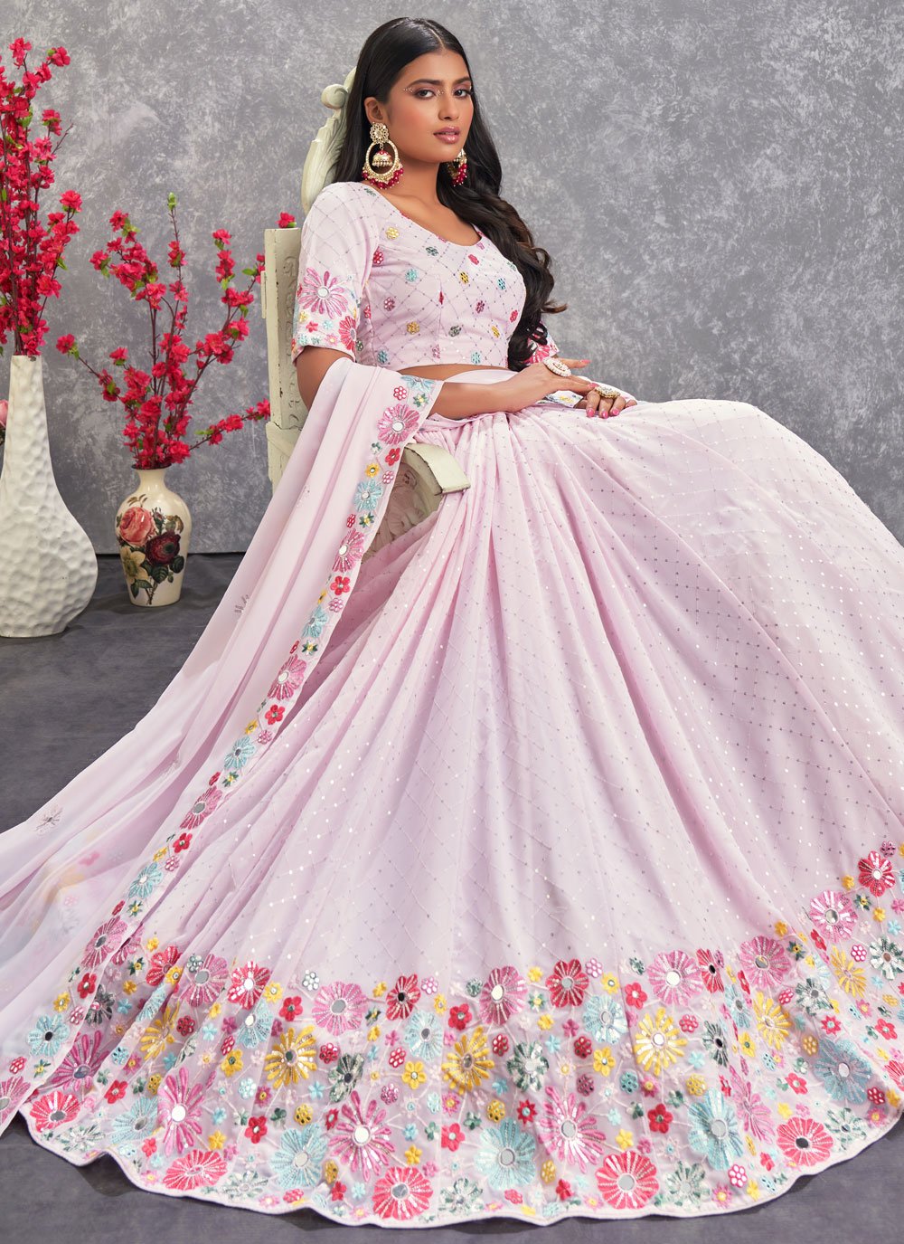 Lehenga Choli Georgette Pink Embroidered Lehenga Choli