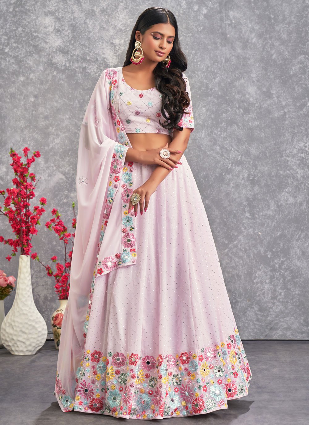 Lehenga Choli Georgette Pink Embroidered Lehenga Choli