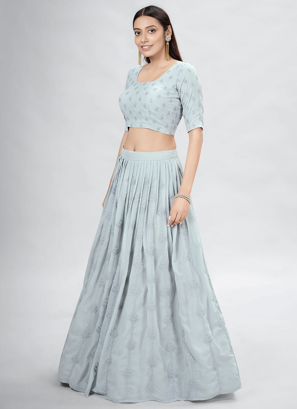 Lehenga Choli Georgette Grey Sequins Lehenga Choli