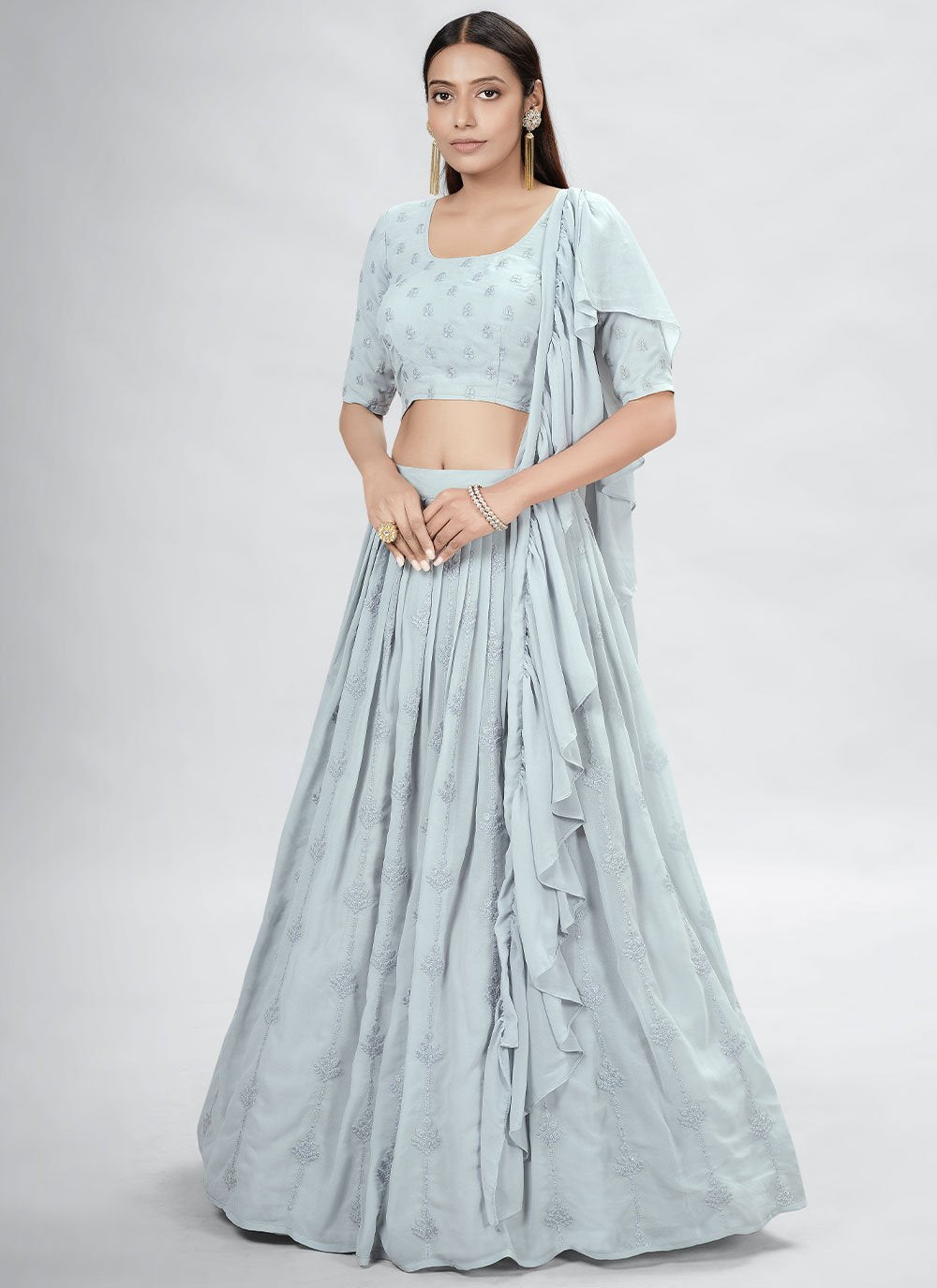 Lehenga Choli Georgette Grey Sequins Lehenga Choli