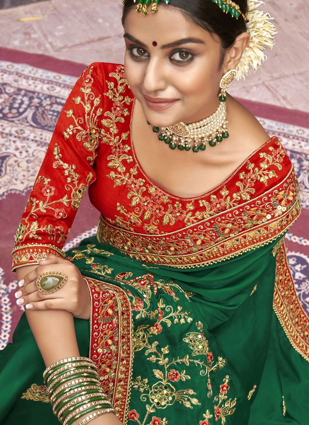 Classic Art Silk Green Embroidered Saree