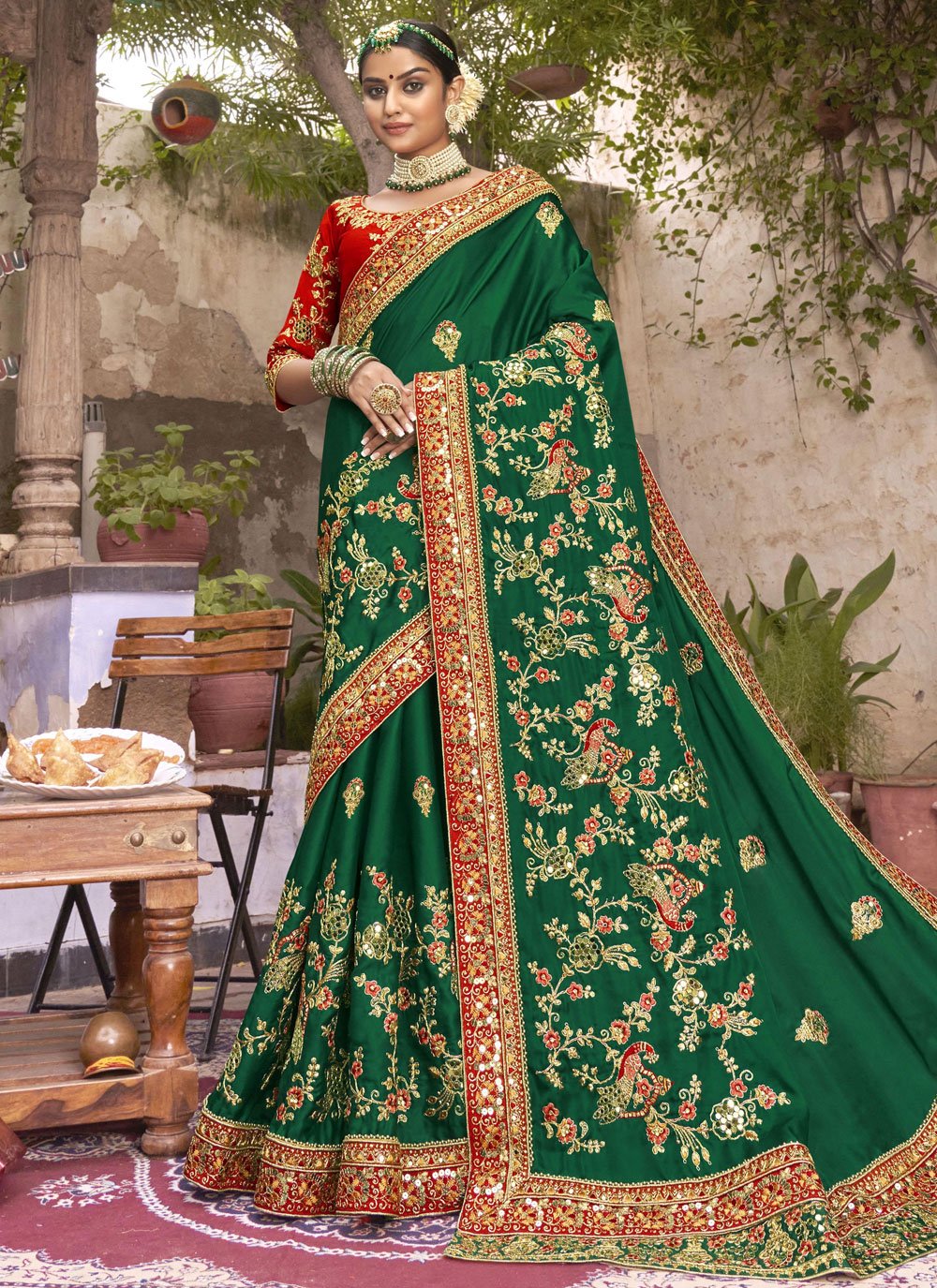 Classic Art Silk Green Embroidered Saree