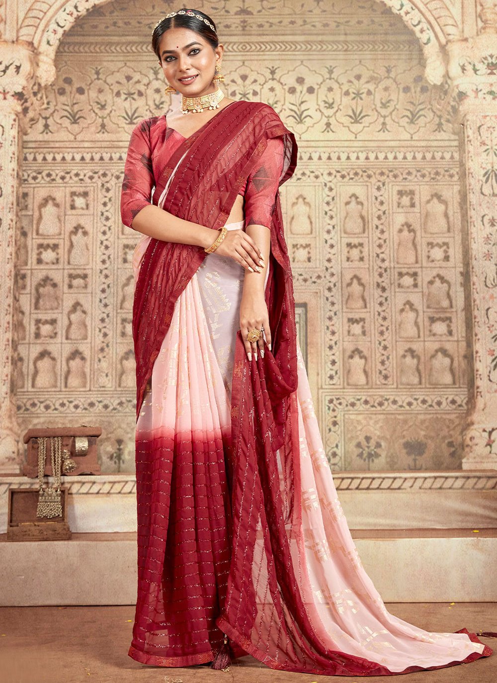 Trendy Saree Georgette Maroon Embroidered Saree