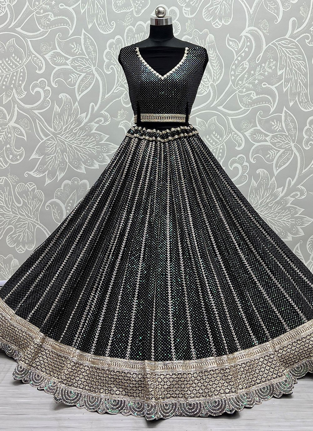 Lehenga Choli Net Black Embroidered Lehenga Choli