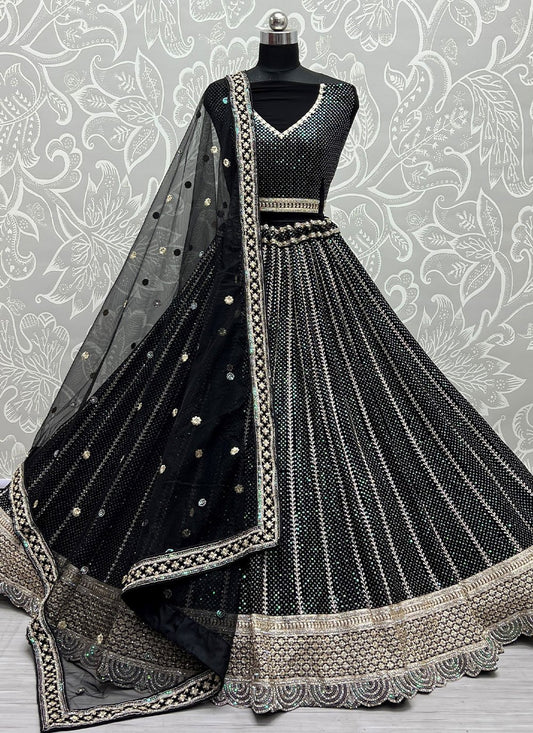 Lehenga Choli Net Black Embroidered Lehenga Choli