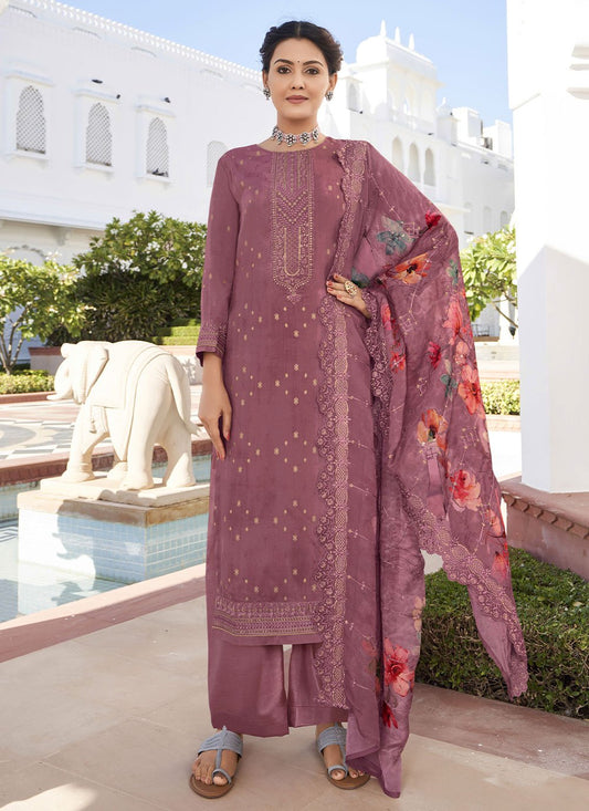Salwar Suit Georgette Mauve Embroidered Salwar Kameez