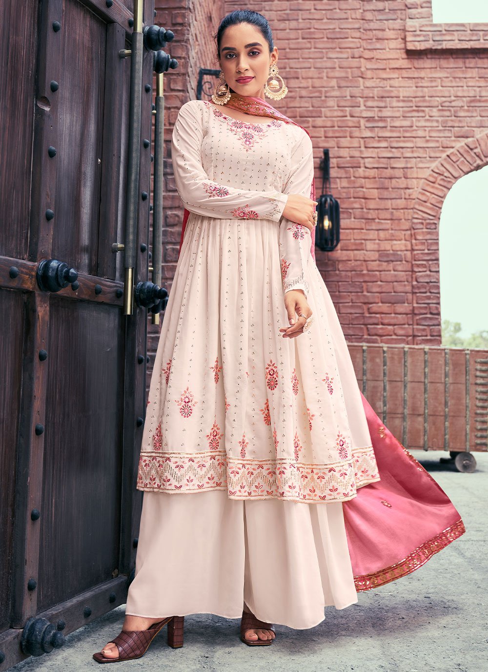 Salwar Suit Georgette Off White Embroidered Salwar Kameez