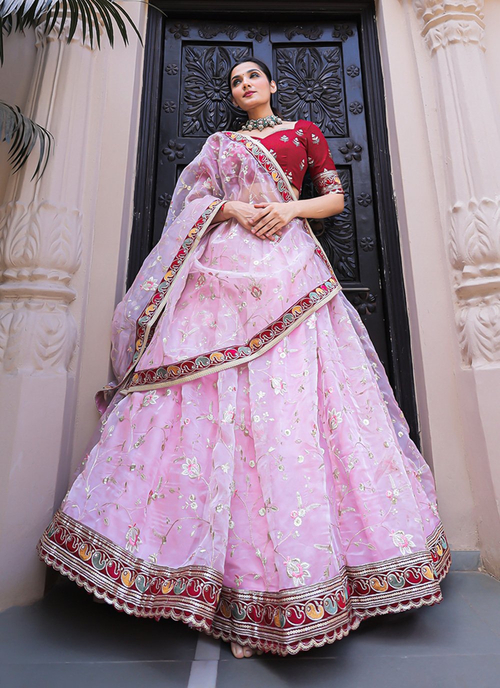 Lehenga Choli Organza Pink Embroidered Lehenga Choli