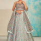 Lehenga Choli Organza Aqua Blue Digital Print Lehenga Choli