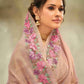 Classic Cotton Linen Pink Embroidered Saree