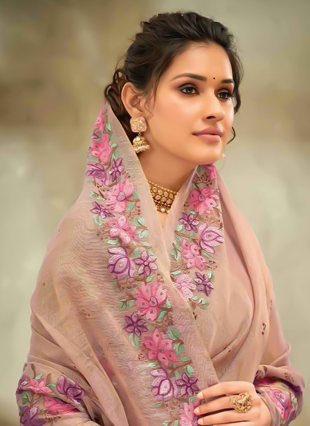 Classic Cotton Linen Pink Embroidered Saree