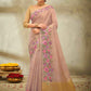 Classic Cotton Linen Pink Embroidered Saree