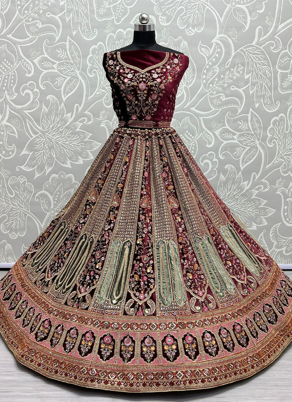 A Line Lehenga Velvet Purple Diamond Lehenga Choli