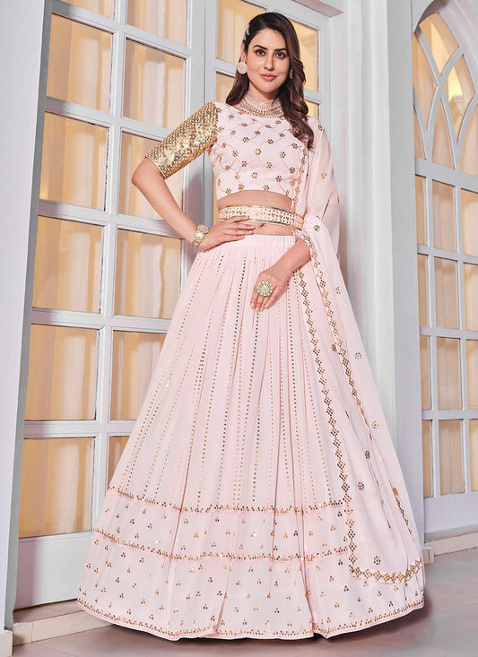 Lehenga Choli Georgette Pink Embroidered Lehenga Choli