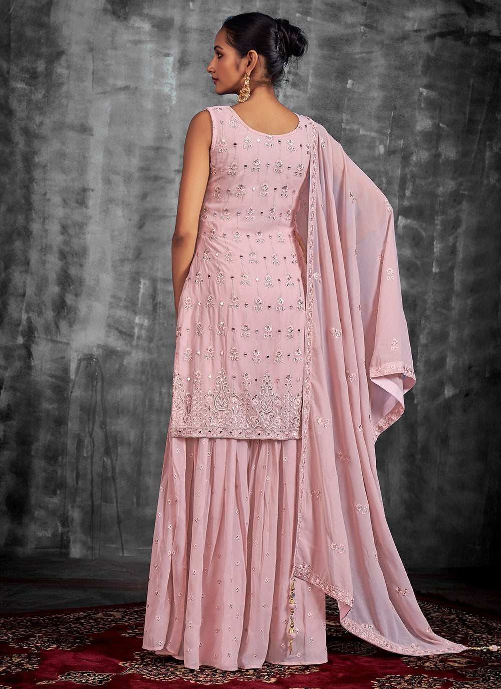 Salwar Suit Georgette Pink Mirror Salwar Kameez