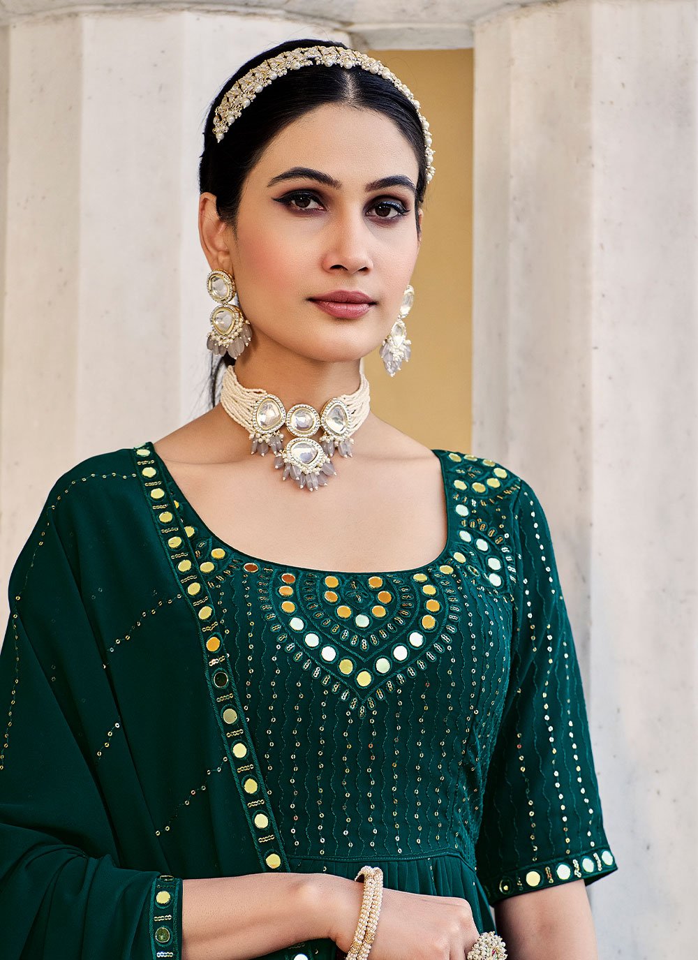 Anarkali Suit Georgette Green Embroidered Salwar Kameez