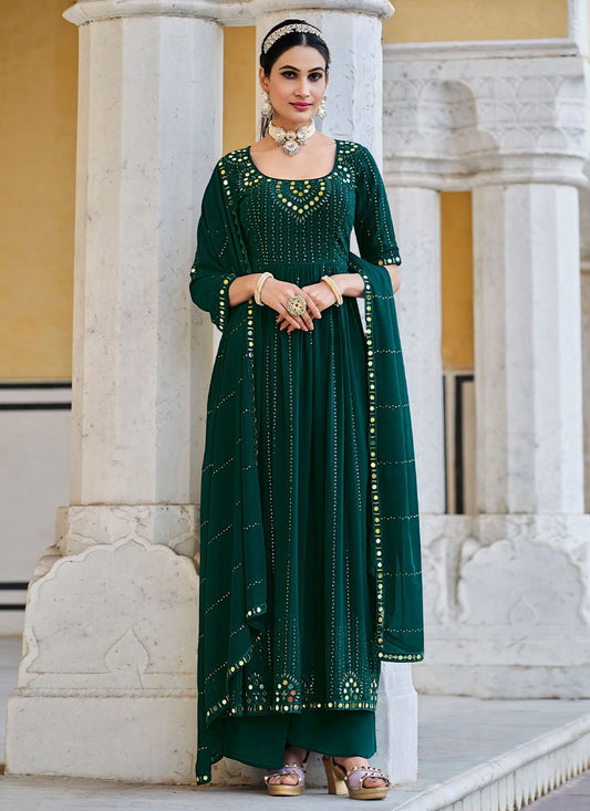 Anarkali Suit Georgette Green Embroidered Salwar Kameez