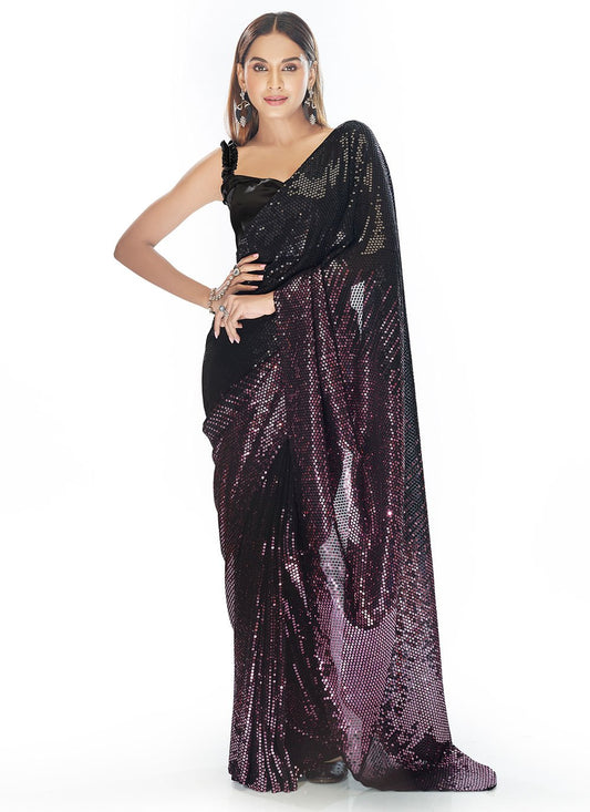 Classic Georgette Purple Sequins Saree