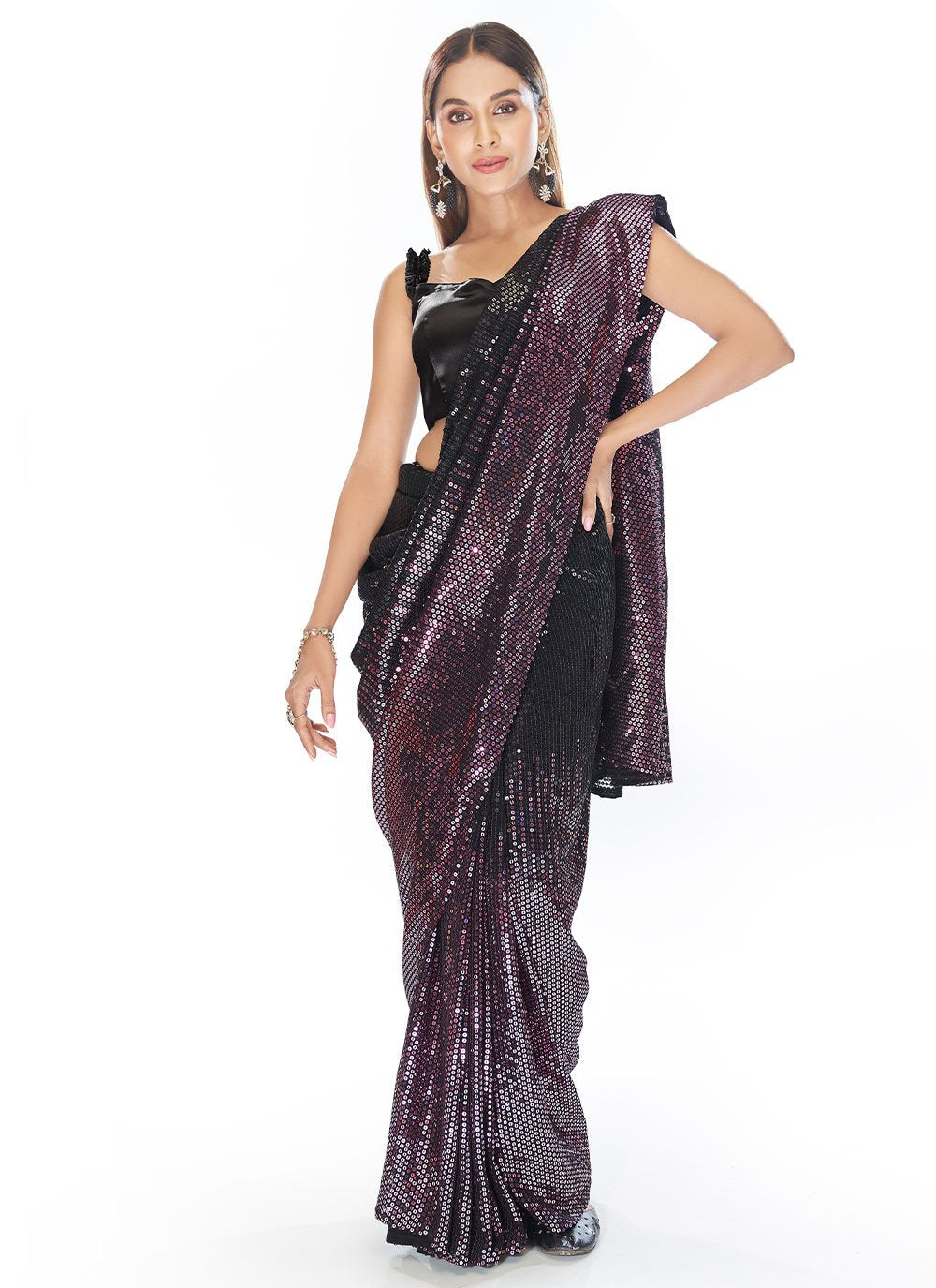 Classic Georgette Purple Sequins Saree