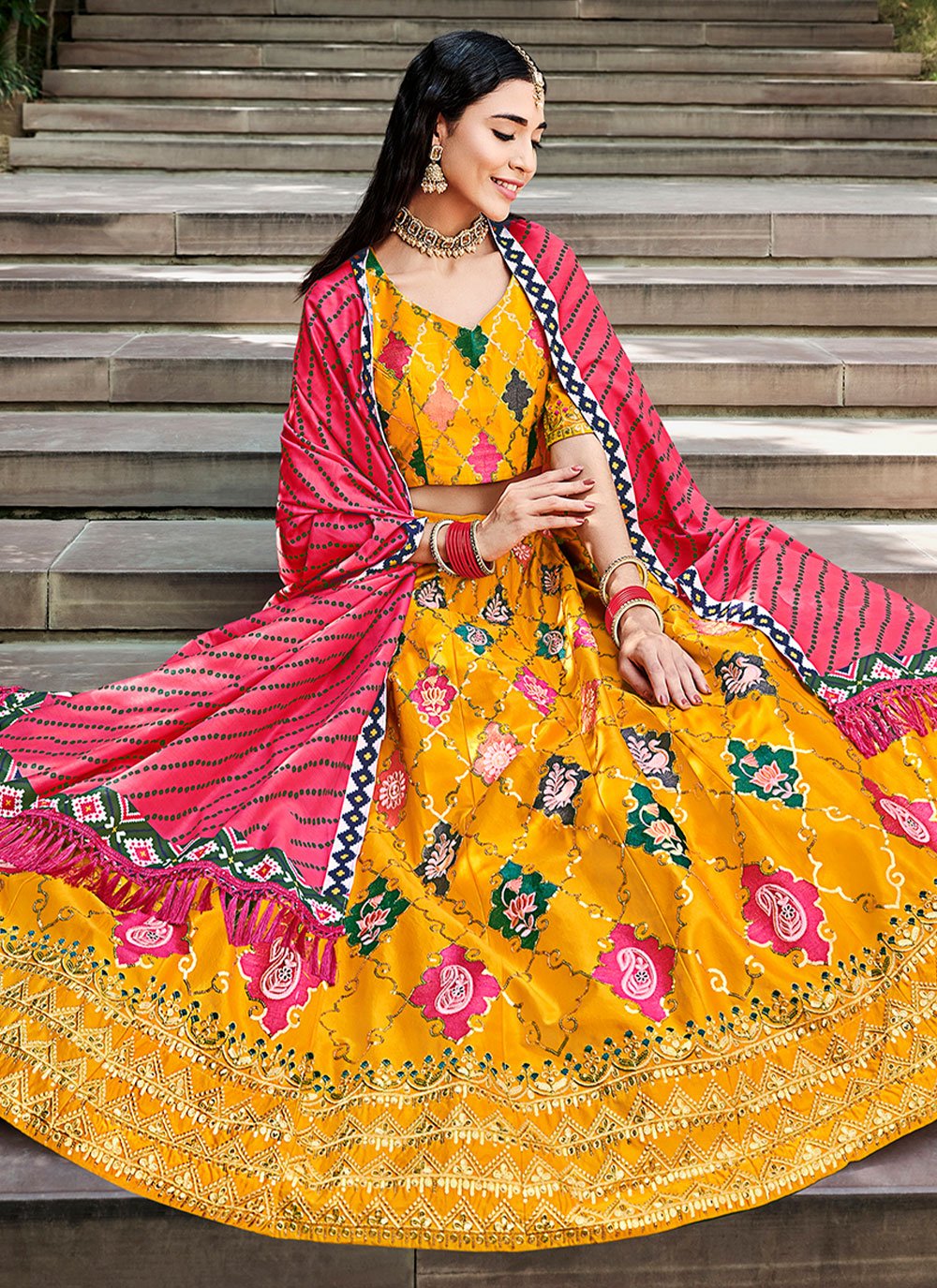 Lehenga Choli Silk Yellow Embroidered Lehenga Choli