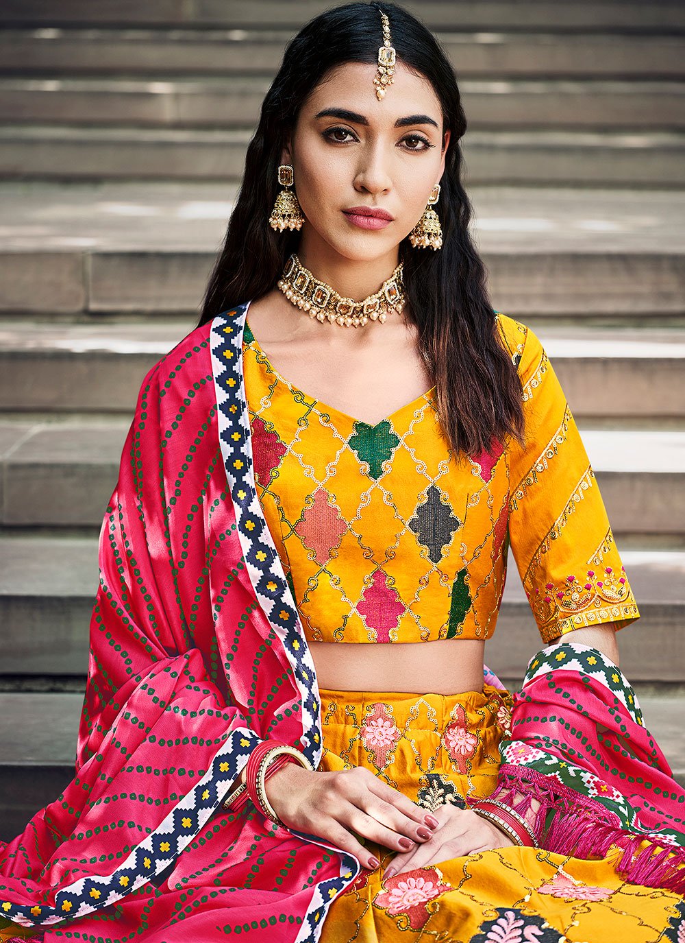 Lehenga Choli Silk Yellow Embroidered Lehenga Choli