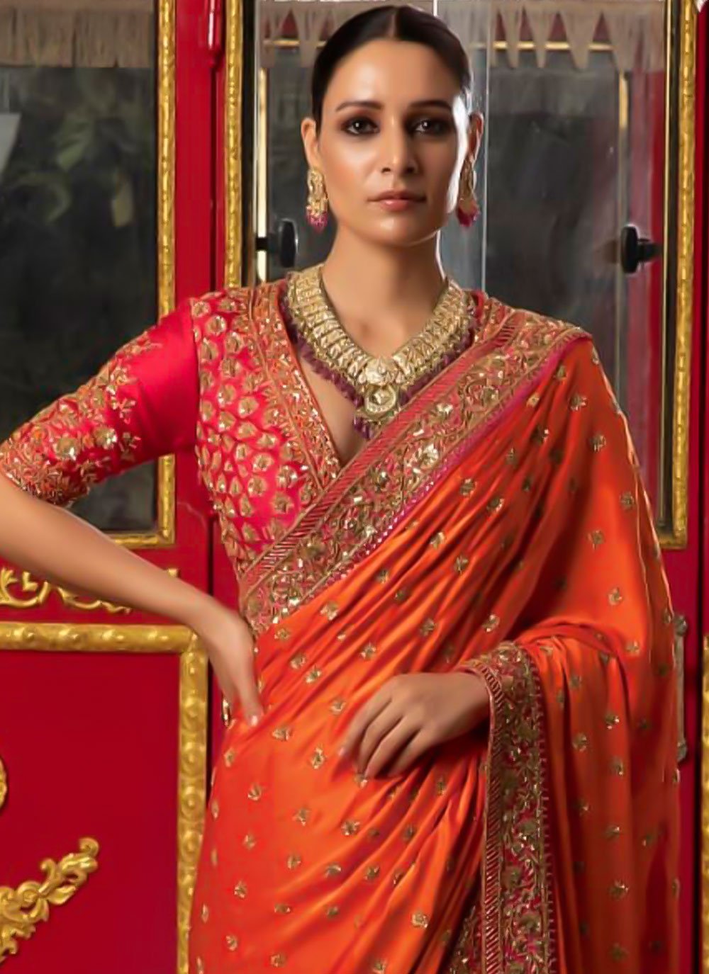 Contemporary Silk Orange Embroidered Saree