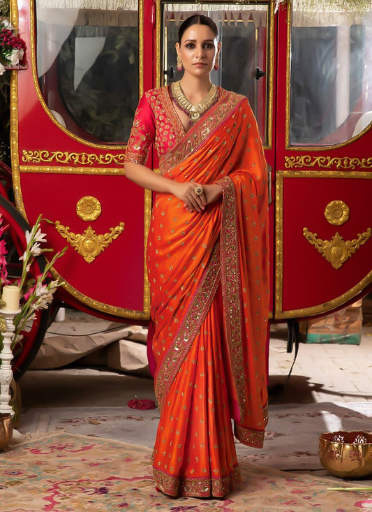 Contemporary Silk Orange Embroidered Saree