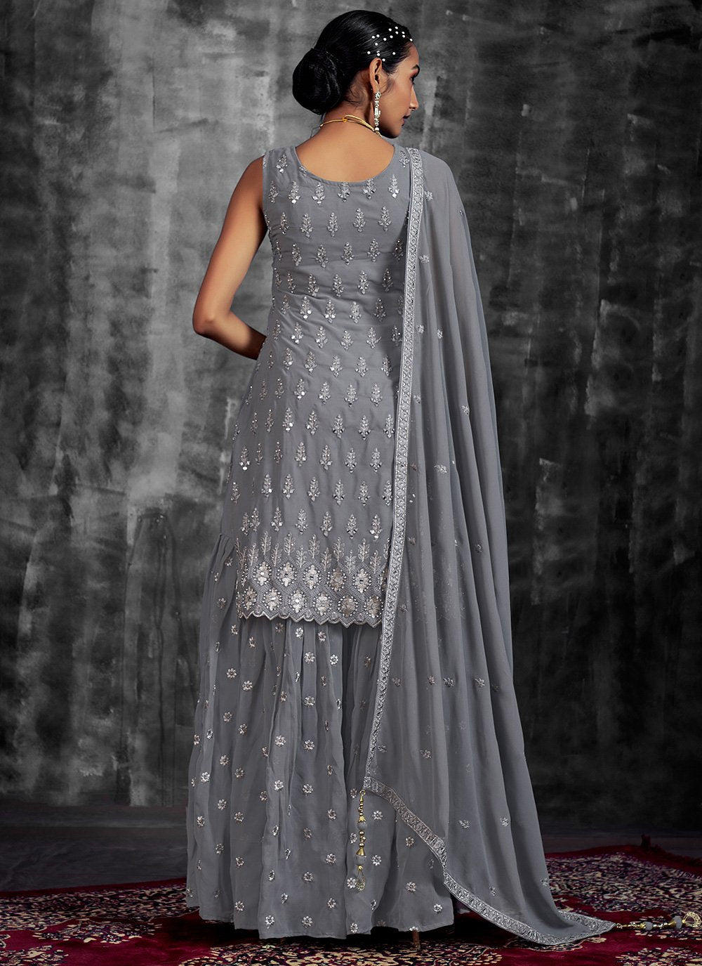 Salwar Suit Georgette Grey Mirror Salwar Kameez