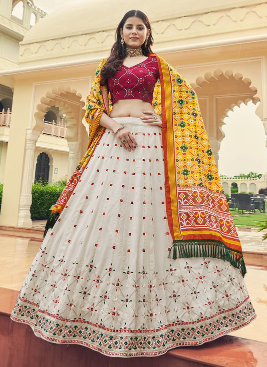 A Line Lehenga Georgette White Embroidered Lehenga Choli