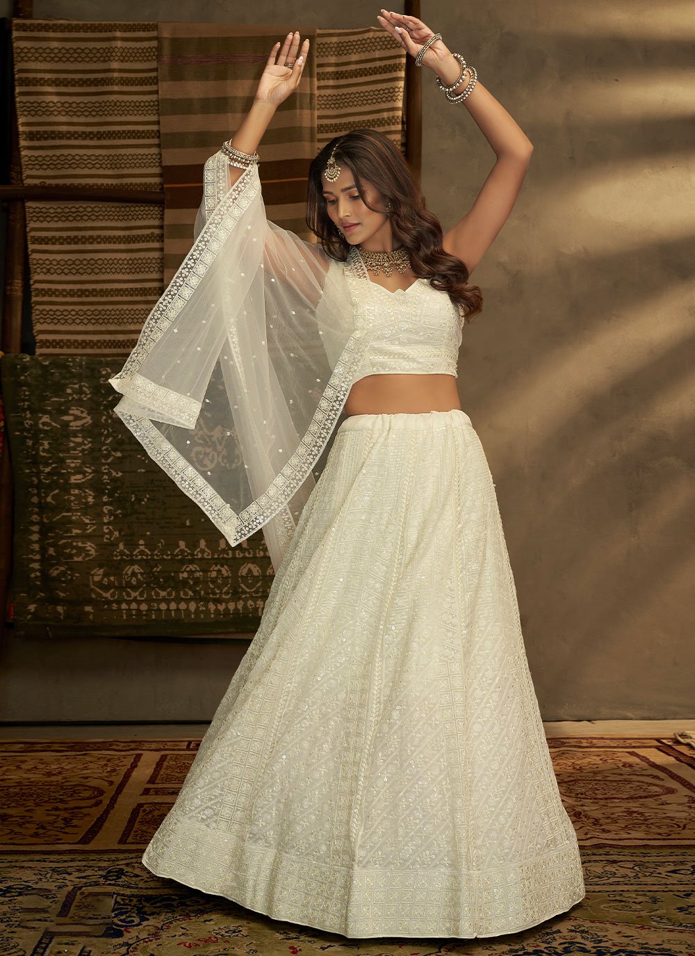 Lehenga Choli Georgette White Sequins Lehenga Choli