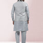 Kurta Payjama With Jacket Art Banarasi Silk Grey Embroidered Mens