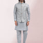Kurta Payjama With Jacket Art Banarasi Silk Grey Embroidered Mens