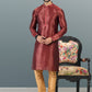 Kurta Pyjama Banarasi Silk Jacquard Maroon Fancy Work Mens