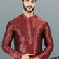 Kurta Pyjama Banarasi Silk Jacquard Maroon Fancy Work Mens