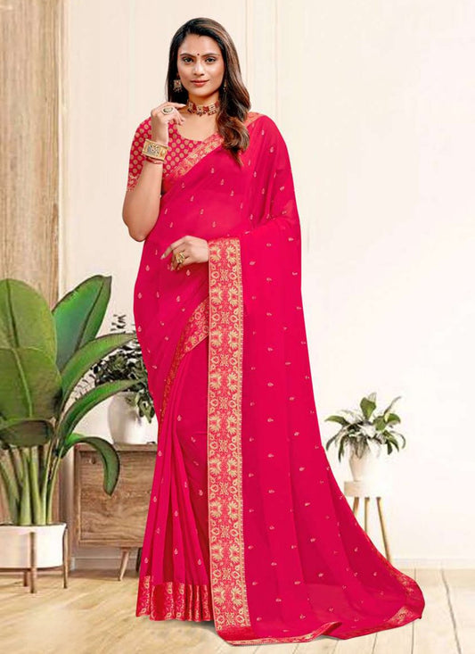 Trendy Saree Georgette Magenta Embroidered Saree