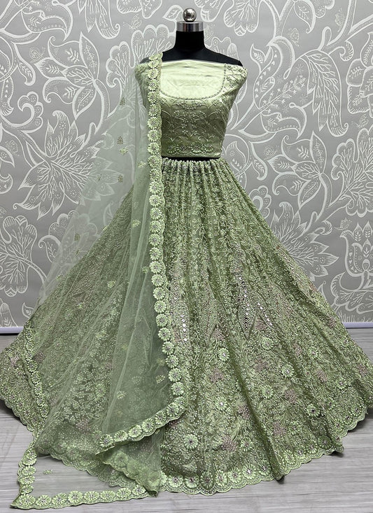 Lehenga Choli Net Green Diamond Lehenga Choli