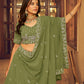 A Line Lehenga Faux Georgette Green Embroidered Lehenga Choli