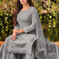 Palazzo Salwar Suit Cotton Faux Georgette Grey Embroidered Salwar Kameez