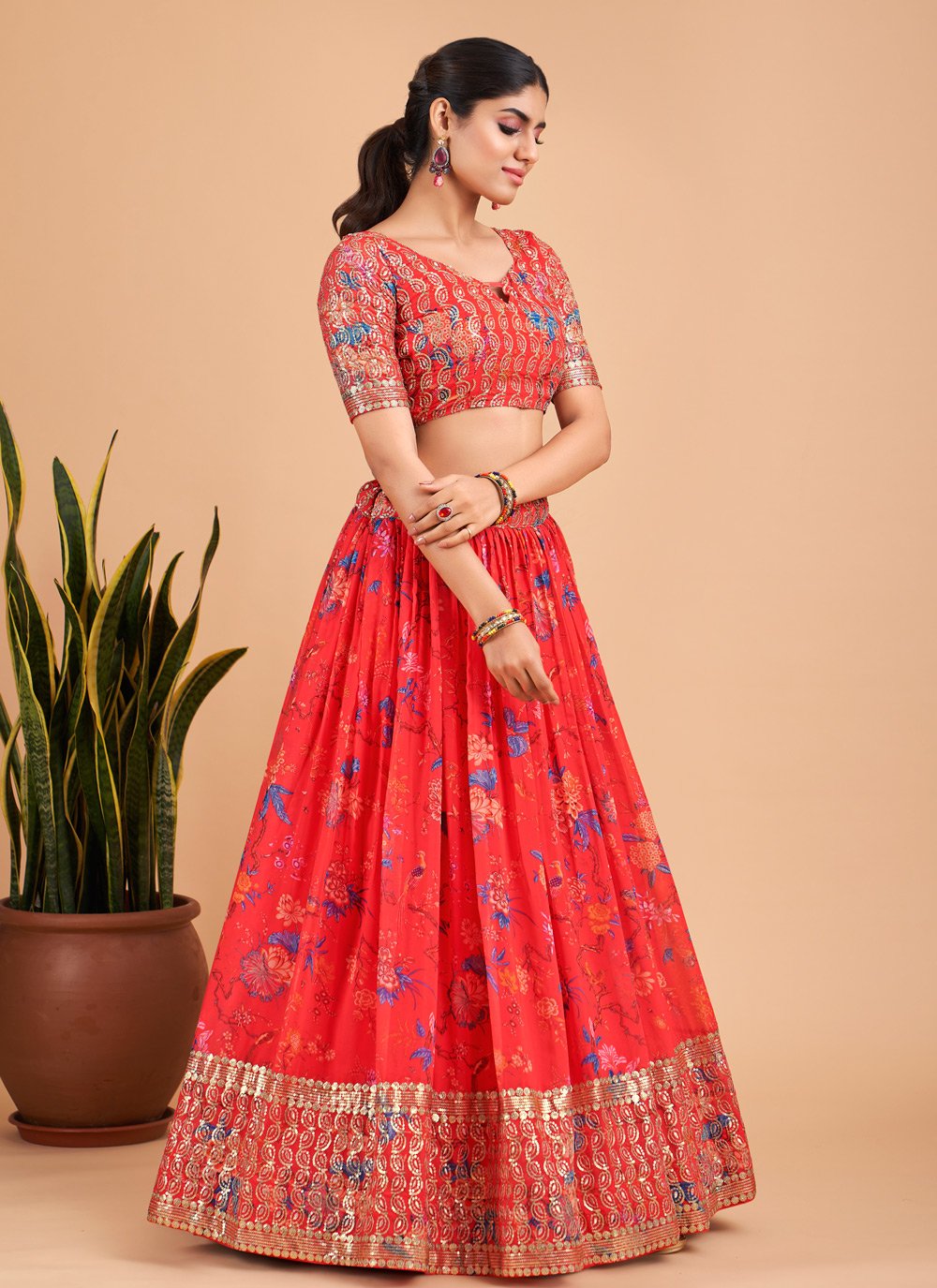 A Line Lehenga Faux Georgette Pink Embroidered Lehenga Choli